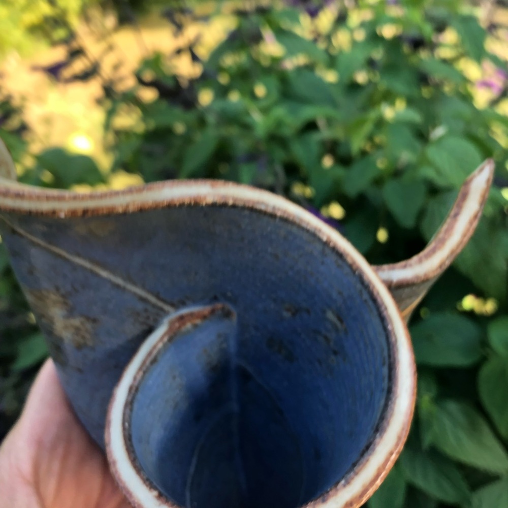 Handmade Coastal Pottery Wall Pocket – Blue Glaze Starfish Accent - Blue Tan - Picture 5 of 9